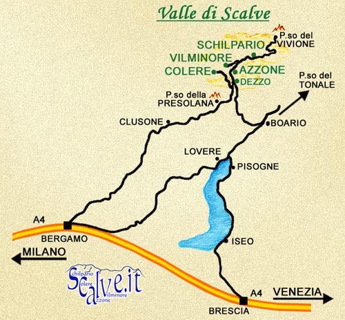 La cartina stradale della Val di Scalve