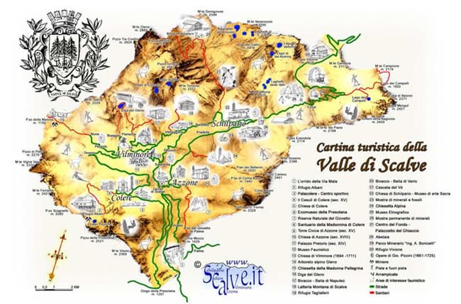 La cartina turistica delle Val di Scalve