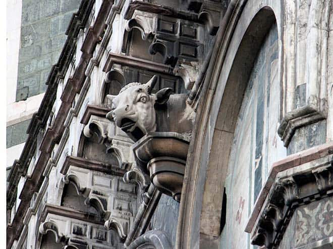 La testa di mucca sul cornicione del Duomo